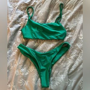 ZAFUL Shiny Strappy Bralette Bikini Set - Sea Turtle Green S